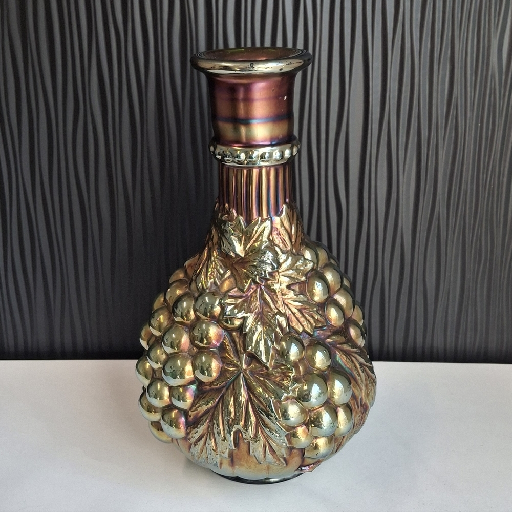 Vintage/Antique Carnival Iridescent Green Glass Grape Decanter